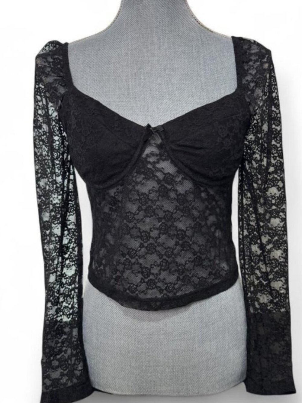 Princess Polly Lace Sheer black long sleeve top